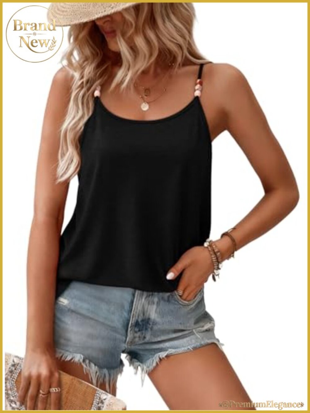 Flowy Sleeveless Cami with Beaded Straps Scoop Neck Top